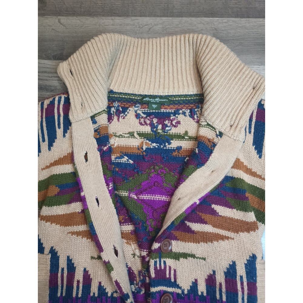 Eddie Bauer Hand Knit Shawl Cardigan Sweater M Aztec Southwest Wool Alpaca - Picture 7 of 13